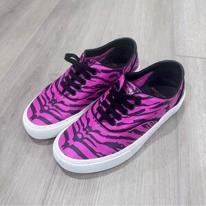 Saint Laurent leather low top sneakers zebra print pink black sz 37 US 6.5